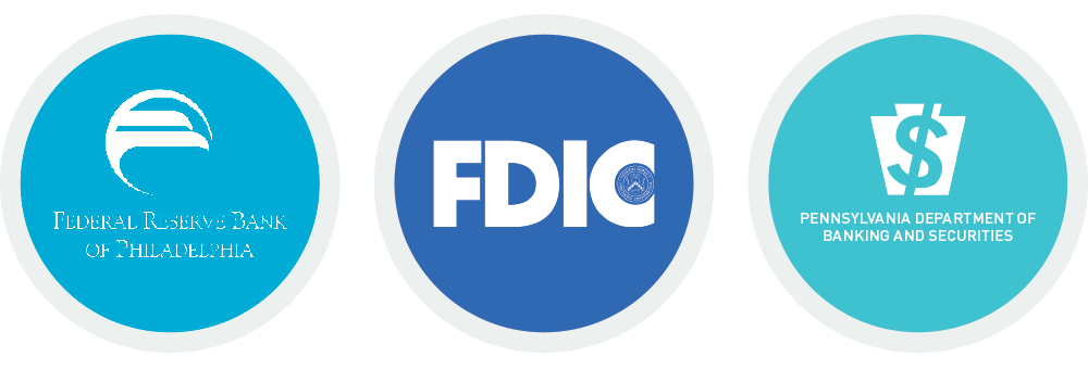 Logo marks for the Federal Reserve Bank of Philadelphia, Federal Deposit Insurance Corporation, and Pennsylvania Department of Banking and Securities.